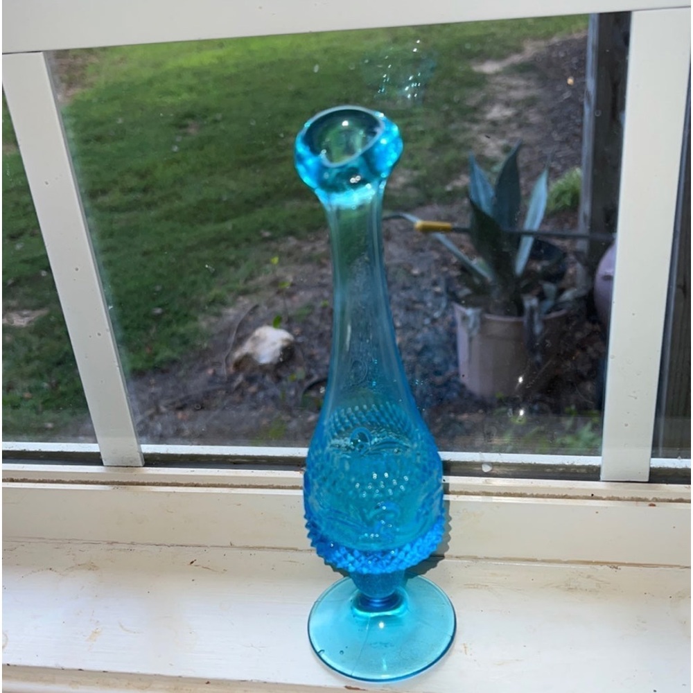 COPY - Vintage blue glass bud vase